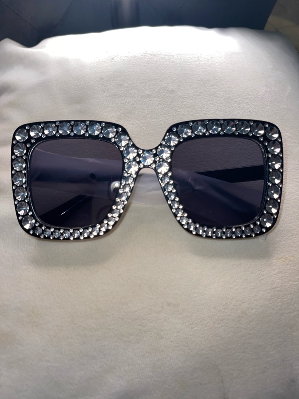 Black Crystal-Embellished Square Sunglasses - Picture 1 of 1